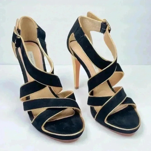 Diane Von Furstenberg Black Suede Jodi Platform Strappy Stiletto Heel - Picture 2 of 9
